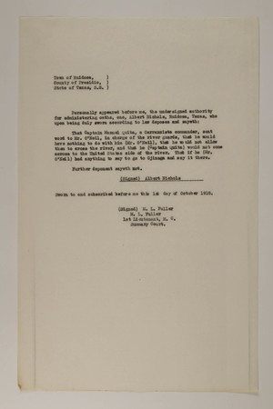 Deposition of Albert Nichols, October 1, 1918 Deposition of Albert Nichols, October 1, 1918