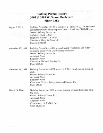 Building Permit History 3903 And 3909 W Sunset Blvd Sunset