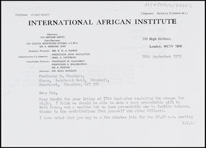 Letter from Basil Wheeler, IAI, to MG, 20 Sep. 1973 Letter from Basil Wheeler, IAI, to MG, 20 Sep. 1973