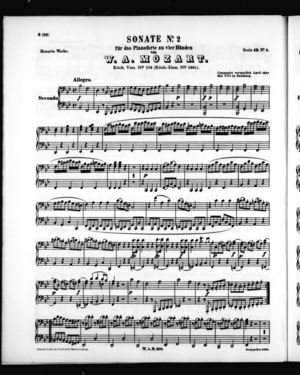 Sonate No. 2 für zwei Pianoforte zu vier Händen, Secondo Part, K. 358, B Flat Major Sonate No. 2 für zwei Pianoforte zu vier Händen, Secondo Part, K. 358, B Flat Major