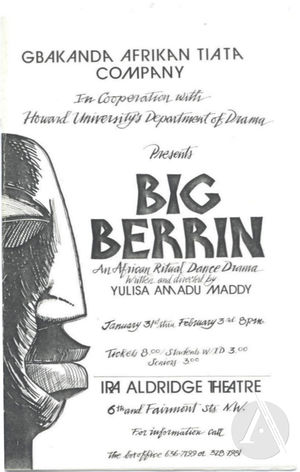 Playbill for <i>Big Berrin</i>, written and directed by Yulisa Amadu Maddy Playbill for <i>Big Berrin</i>, written and directed by Yulisa Amadu Maddy