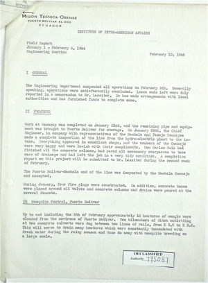 Field Report from Gardner Gantz re: Mision Tecnica Orense Engineering Section, February 10, 1944 Field Report from Gardner Gantz re: Mision Tecnica Orense Engineering Section, February 10, 1944