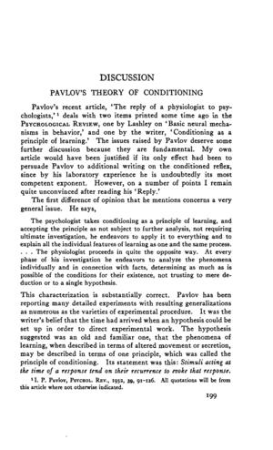 Discussion: Pavlov's Theory of Conditioning Discussion: Pavlov's Theory of Conditioning