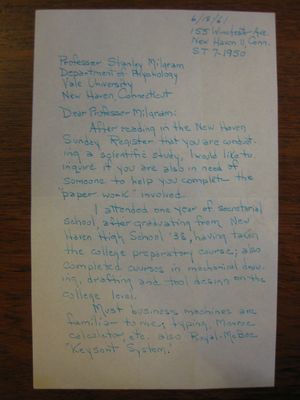 Ann M. Canning to Stanley Milgram, June 18, 1961 Ann M. Canning to Stanley Milgram, June 18, 1961