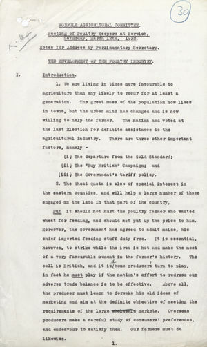 Norfolk Agricultural Committee Meeting of Poultry Keepers at Norwich, March 12, 1932 Norfolk Agricultural Committee Meeting of Poultry Keepers at Norwich, March 12, 1932