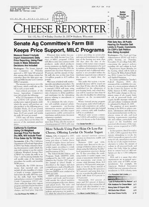 Cheese Reporter, Vol. 132, No. 17, Friday, October 26, 2007 Cheese Reporter, Vol. 132, No. 17, Friday, October 26, 2007