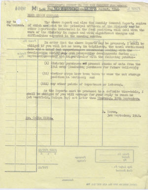 Memo from D. Heron to Colin D.B. Ellis re: Minister's Report to the War Cabinet on Home Grown Cereals for August, 1942 Memo from D. Heron to Colin D.B. Ellis re: Minister's Report to the War Cabinet on Home Grown Cereals for August, 1942