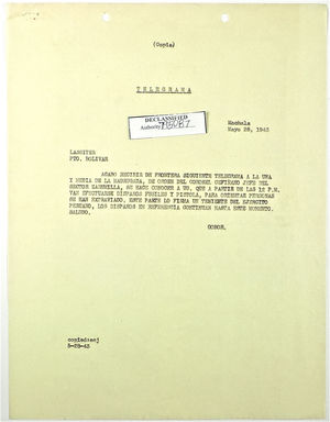 Copy of Telegram to John T. Lassiter, May 28, 1943 Copy of Telegram to John T. Lassiter, May 28, 1943