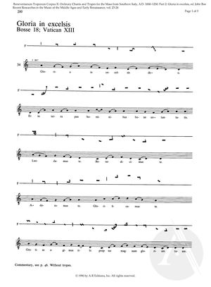 Gloria in excelsis: Bosse 18; Vatican XIII Gloria in excelsis: Bosse 18; Vatican XIII