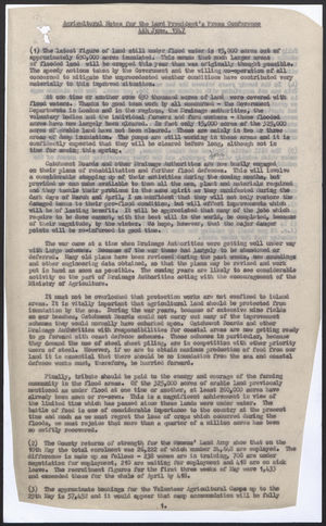 Agricultural Notes for the Lord President's Press Conference, 4th June, 1947 Agricultural Notes for the Lord President's Press Conference, 4th June, 1947