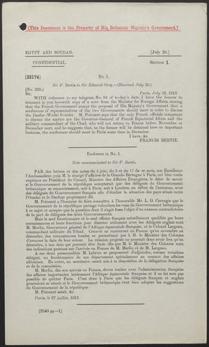 Letter from Sir F. Bertie to Sir Edward Grey, July 29, 1912 Letter from Sir F. Bertie to Sir Edward Grey, July 29, 1912
