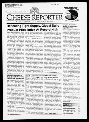 Cheese Reporter, Vol. 131, No. 50, Friday, June 15, 2007 Cheese Reporter, Vol. 131, No. 50, Friday, June 15, 2007