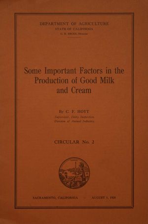 Some Important Factors in the Production of Good Milk and Cream Some Important Factors in the Production of Good Milk and Cream
