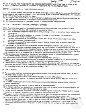 An Act to Create, Fund and Empower the Mississippi Commission on the Status of Women for the Purpose of Improving the Status of Women in Mississippi and for Related Purposes An Act to Create, Fund and Empower the Mississippi Commission on the Status of Women for the Purpose of Improving the Status of Women in Mississippi and for Related Purposes