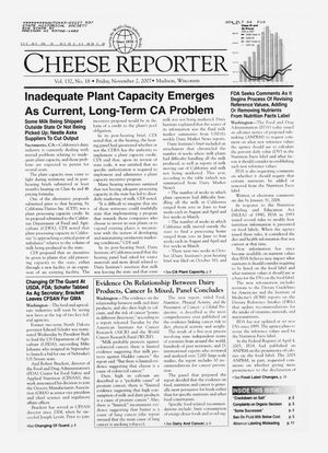 Cheese Reporter, Vol. 132, No. 18, Friday, November 2, 2007 Cheese Reporter, Vol. 132, No. 18, Friday, November 2, 2007