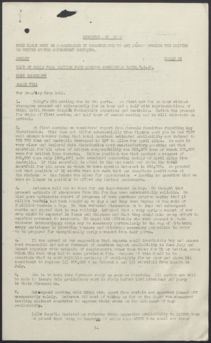 Copy of Cable from British Food Mission, Washington, May 7, 1946 Copy of Cable from British Food Mission, Washington, May 7, 1946