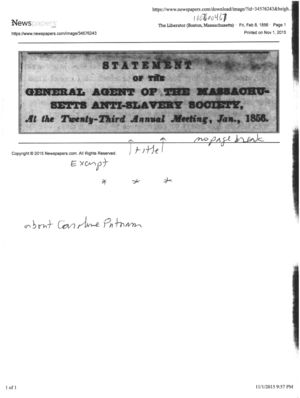 Statement of the General Agent of the Massachusetts Anti-Slavery Society Statement of the General Agent of the Massachusetts Anti-Slavery Society