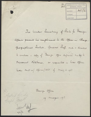 Letter from Sir Edward Grey to Viscount Kitchener, April 24, 1913 Letter from Sir Edward Grey to Viscount Kitchener, April 24, 1913