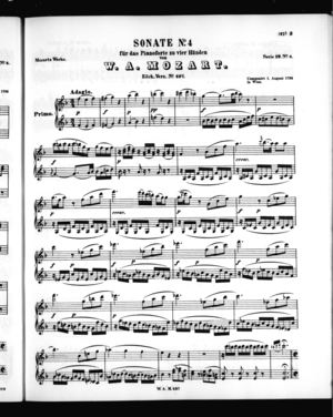 Sonate No. 4 für zwei Pianoforte zu vier Händen, Primo Part, K. 497, F Major Sonate No. 4 für zwei Pianoforte zu vier Händen, Primo Part, K. 497, F Major