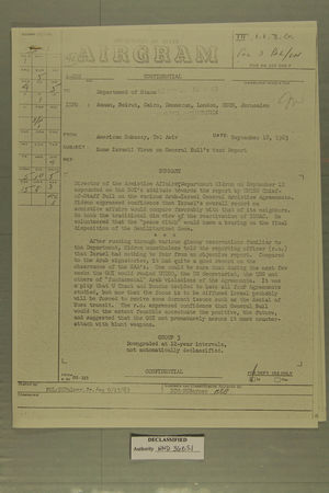 Airgram from American Embassy, Tel Aviv to Department of State, September 18, 1963 Airgram from American Embassy, Tel Aviv to Department of State, September 18, 1963
