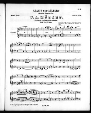 Adagio und Allegro für eine Orgelwalze (Primo), K. 594, F Minor Adagio und Allegro für eine Orgelwalze (Primo), K. 594, F Minor