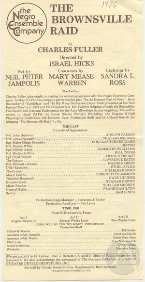 Playbill for <i>The Brownsville Raid</i> by Charles Fuller Playbill for <i>The Brownsville Raid</i> by Charles Fuller