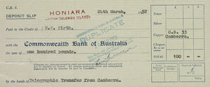 Commonwealth Bank Of Australia Deposit Slip March 24 1952