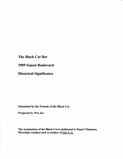 Printout Of The Report The Black Cat Bar 3909 Sunset Boulevard