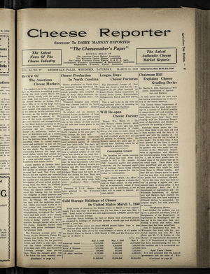 Cheese Reporter, Vol. 54, no. 27, Saturday, March 15, 1930 Cheese Reporter, Vol. 54, no. 27, Saturday, March 15, 1930
