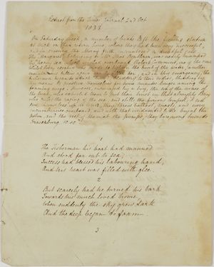 Extract from the Times Journal 2nd Oct. 1833, and 7-verse poem Extract from the Times Journal 2nd Oct. 1833, and 7-verse poem