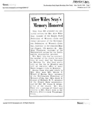 Alice Wiley Seay's Memory Honored Alice Wiley Seay's Memory Honored