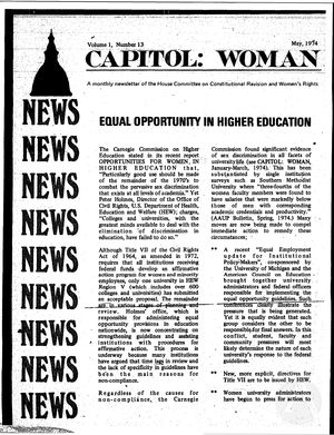 Capitol: Woman, vol. 1 no. 13, May 1974 Capitol: Woman, vol. 1 no. 13, May 1974