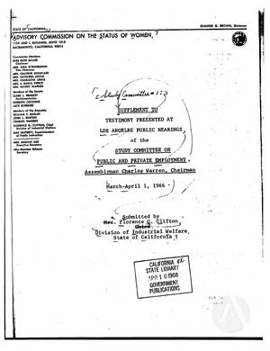 Study Committee no. 1: Public and Private Employment: Supplement to Testimony Presented at Public Hearings Study Committee no. 1: Public and Private Employment: Supplement to Testimony Presented at Public Hearings