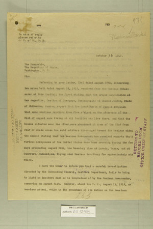 Letter from Benedict Crowell to the Secretary of State, Oct. 16, 1919 Letter from Benedict Crowell to the Secretary of State, Oct. 16, 1919