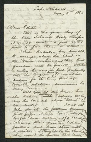 Letter from Edward La Trobe Bateman to Edith Anderson, May 2, 1866 Letter from Edward La Trobe Bateman to Edith Anderson, May 2, 1866