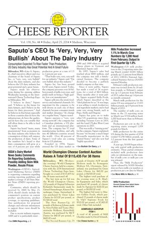 Cheese Reporter, Vol. 138, No. 44, Friday, April 25, 2014 Cheese Reporter, Vol. 138, No. 44, Friday, April 25, 2014
