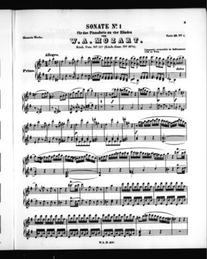 Sonate No. 1 für das Pianoforte zu vier Händen, Primo Part, K. 357, G Major Sonate No. 1 für das Pianoforte zu vier Händen, Primo Part, K. 357, G Major