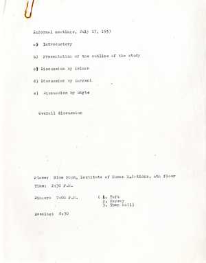 Agenda for Informal Meetings, July 17, 1953 Agenda for Informal Meetings, July 17, 1953