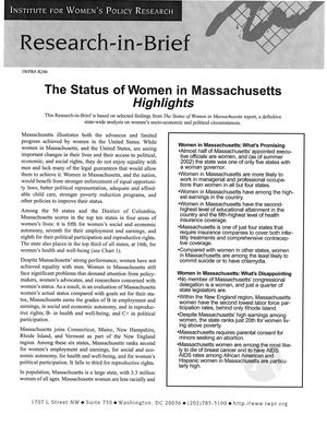 Research in Brief: The Status of Women in Massachusetts, Highlights, 2002 Research in Brief: The Status of Women in Massachusetts, Highlights, 2002