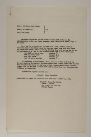 Deposition of Simon Gonzalez, October 14, 1918 Deposition of Simon Gonzalez, October 14, 1918