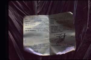 Close up of the identification card of Josephe Balagnona of Bayanga. Close up of the identification card of Josephe Balagnona of Bayanga.
