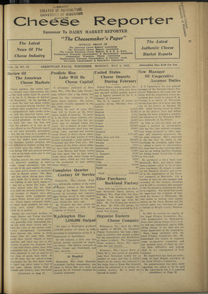 Cheese Reporter, Vol. 56, no. 35, May 9, 1932 Cheese Reporter, Vol. 56, no. 35, May 9, 1932