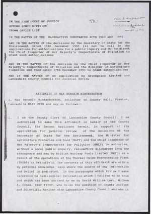 Affidavit Of Max Benskin Winterbottom In The Court Of High Justice