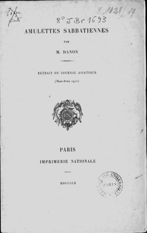 Amulettes Sabbatiennes (Journal Asiatique (Mars-Avril 1910).) Amulettes Sabbatiennes (Journal Asiatique (Mars-Avril 1910).)