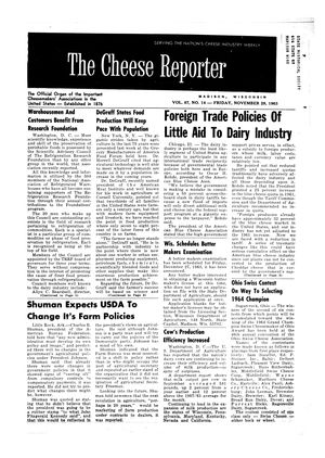 The Cheese Reporter, Vol. 87, No. 14, Friday, November 29, 1963 The Cheese Reporter, Vol. 87, No. 14, Friday, November 29, 1963
