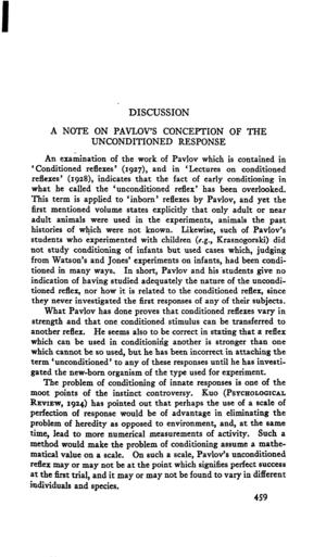 Discussion: A Note On Pavlov's Conception of the Unconditioned Response Discussion: A Note On Pavlov's Conception of the Unconditioned Response