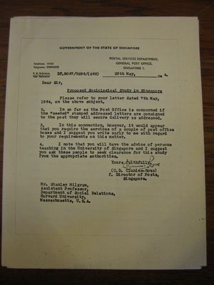 C.D. Clunies-Ross to Stanley Milgram, May 20, 1964 C.D. Clunies-Ross to Stanley Milgram, May 20, 1964