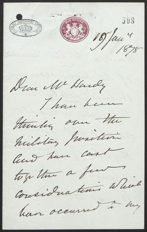 Letter to Mr. Hardy, January 18, 1878 Letter to Mr. Hardy, January 18, 1878