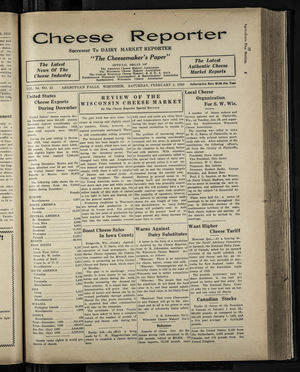 Cheese Reporter, Vol. 54, no. 21, Saturday, February 1, 1930 Cheese Reporter, Vol. 54, no. 21, Saturday, February 1, 1930