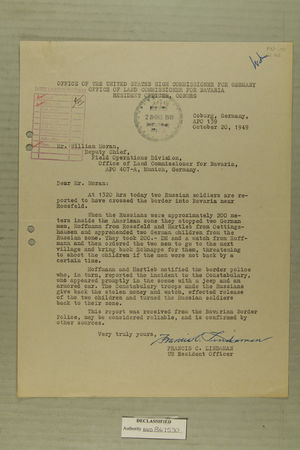Letter from Francis C. Lindaman to William Moran, October 20, 1949 Letter from Francis C. Lindaman to William Moran, October 20, 1949